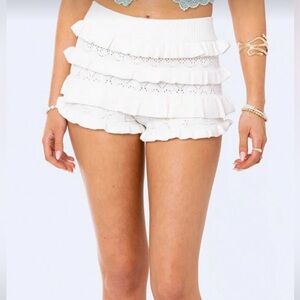 White Ruffled Women's Shorts
